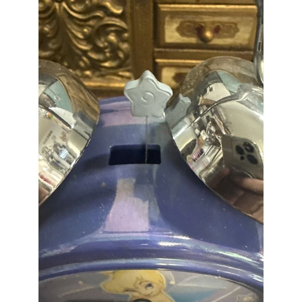 Disney Tinker Bell Twin Bell Alarm Clock Purple, Glow In The Dark Hands, Disney!